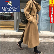 啄木鳥(niǎo)（TUCANO）25秋冬新款韓版原宿風(fēng)中長(cháng)款收腰系帶毛呢外套女ins秋呢子大衣女 金駝色(【加.厚零下可以穿】) M 【建議96-105斤】