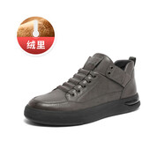 百麗（Belle）男鞋厚底休閑板鞋男冬季新款黑色棉鞋高幫保暖靴加絨D3M40DD3 灰色絨里 38