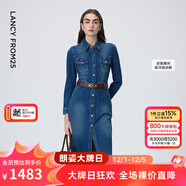 朗姿法式復古棉質(zhì)顯瘦牛仔裙新款長(cháng)袖連衣裙氣質(zhì)洋氣高級感女裝 艦隊藍色 2XL