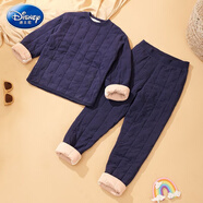 迪士尼（Disney）兒童冬季新款校服神器套裝男女童加厚夾棉棉衣棉褲中大童保暖套裝 藏青色 套裝 130 偏胖選大115-125cm