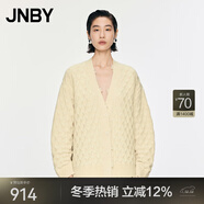 JNBY/江南布衣秋冬含羊毛針織衫女格紋中長(cháng)款開(kāi)襟毛衫5O0313470 115/雜米白 S