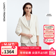 朗姿三醋酸Basic衣櫥白色女士小西裝外套夏新款西服明星同款 米白色3 2XL