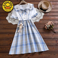 G.DUCKKIDS童裝女童連衣裙夏裝2023新款兒童薄款洋氣女孩公主裙大童夏季裙子 藍色 140 建議身高130-140年齡10-11歲