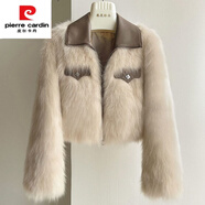 皮爾卡丹（pierre cardin）2025新款秋冬季皮草外套女短款翻領(lǐng)仿狐貍毛長(cháng)袖韓版時(shí)尚加厚上衣 奶茶色 M 建議【95-110斤】