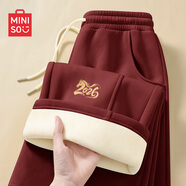名創(chuàng  )優(yōu)品（MINISO）褲子女2026年新款早春季藏青色闊腿加絨衛褲加厚高級感休閑運動(dòng)褲 【重磅加絨】安可拉紅(m鎏金馬褲前左下標) M 160 【收藏加購 優(yōu)先發(fā)】