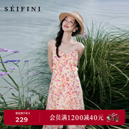 詩(shī)凡黎（'SEIFINI）【灼灼桃花】詩(shī)凡黎粉色碎花軟感荷葉邊吊帶裙娃娃領(lǐng)海邊度假裙女 粉色吊帶 L 165/88A
