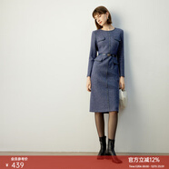 顏域紫色小香風(fēng)連衣裙女裝2024新款秋冬氣質(zhì)裙子中長(cháng)款毛呢連身裙 藍色 M/38