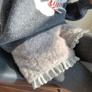 森女部落甜美軟妹羊羔毛保暖加絨短褲女蕾絲花邊百搭高腰休閑褲冬 灰色褲子 M