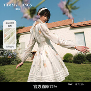 糖力商場(chǎng)同款  2025長(cháng)袖收腰蕾絲拼接混紡印花連衣裙女 橘粉印花色 XS (建議85-95斤）