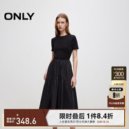 ONLY 2025春季優(yōu)雅氣質(zhì)純色拼接短袖長(cháng)裙連衣裙女|125107024