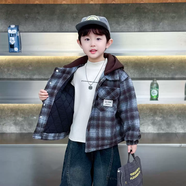 蓮悅鑫（LIANYUEXIN）兒童裝秋冬季夾棉呢子外套男童休閑格子大衣加厚2025新款寶寶衣服 藍色 均碼 90cm