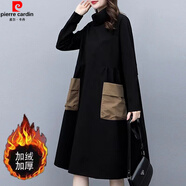 皮爾卡丹（pierre cardin）2025年秋冬季新款時(shí)尚連衣裙200斤胖妹妹大碼女裝遮肚減齡衛衣裙 黑色(秋冬) 加絨 XL 【建議115-130斤】