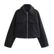 歐美女裝短外套女春季廓形時(shí)尚休閑寬松夾克女短款氣質(zhì)翻領(lǐng)外套女 黑色 SHE8684短款外套 XS