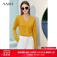 AMII女裝2025極簡(jiǎn)洋氣V領(lǐng)針織開(kāi)衫秋季新款全棉長(cháng)袖上衣女短 柔黃 L 165/88A