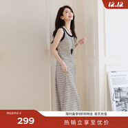 伊芙麗（eifini）伊芙麗經(jīng)典百搭針織條紋休閑風(fēng)肌理背心連衣裙2025春季新品遛彎裙 黑色 M