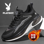 花花公子男鞋大碼冬季厚底運動(dòng)鞋軟底輕便防滑耐磨休閑跑步鞋45碼 黑色-加絨款【贈運費險】6268 40