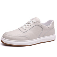 波圖蕾斯男鞋系帶休閑皮鞋男士時(shí)尚百搭商務(wù)正裝德比鞋套腳單鞋潮 白色 38