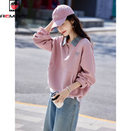 AEMAPE襯衫領(lǐng)假兩件衛衣女春秋季2025年新款落肩寬松外套小個(gè)子休閑上衣 粉色 L 建議110-125斤