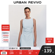 UR2025春季新款女摩登氣質(zhì)褶皺收腰顯瘦無(wú)袖連衣裙UYY750030 淡藍 XL