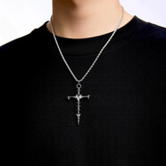 肅音骸骨十字架INS復古歐美說(shuō)唱嘻哈男女鎖骨鏈個(gè)性鈦鋼鏈 銀色 配50CM麻花鏈 （模特同款）