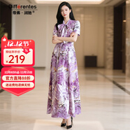 帝弗·潤馳2025夏季新款玫紅色印花短袖連衣裙超長(cháng)款優(yōu)雅氣質(zhì)度假風(fēng)法式長(cháng)裙 玫紅色 4XL