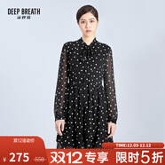 深呼吸DEEP BREATH女裝立領(lǐng)飄帶碎花雪紡長(cháng)袖連衣裙高腰中長(cháng)裙8500040 波點(diǎn) S (2碼)