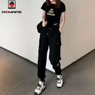 AEMAPE休閑褲女2025春秋冬新款女裝韓版寬松工裝褲氣質(zhì)顯 黃標款黑色春秋季款  XL _118-132斤