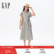 蓋璞女裝2025夏季新款亞麻混紡無(wú)彈襯衫翻領(lǐng)收腰長(cháng)款連衣裙765871