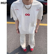 牧唯美式重磅刺繡短袖t恤男女夏季冰感高品質(zhì)休閑百搭情侶五分袖上衣 白花灰 90%的買(mǎi)家選擇 L [建議110-125斤]