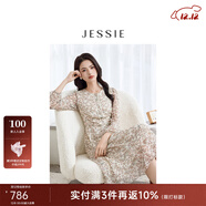 JESSIE【流光花語(yǔ)】2025年春夏新款雅致真絲連衣裙田園風(fēng)長(cháng)袖碎花 花色 L