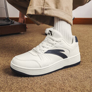 安踏（ANTA）板鞋男2025冬季新款厚底增高皮面保暖小白鞋經(jīng)典百搭休閑運動(dòng)鞋男 象牙白/深藍黑 42.5