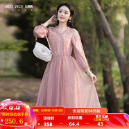 煙花燙繡花連衣裙女2025年秋裝新款網(wǎng)紗收腰顯瘦氣質(zhì)連衣裙SD 常媚 金粉色 L