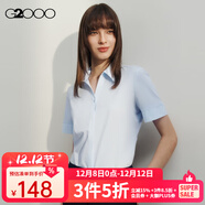 G2000 時(shí)尚女裝短袖襯衫女商務(wù)OL簡(jiǎn)約純色襯衣 莫代爾-淺藍色V領(lǐng)襯衫41222933 S