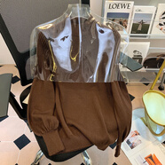 夏典素訂女王（SE.PSTP）美拉德毛衣半高領(lǐng)針織衫女秋冬新款大碼顯瘦燈籠袖打底衫上衣 咖色針織衫 XL