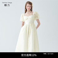 糖力【商場(chǎng)同款】糖力 在逃公主裙 手工肌理提花連衣裙女中長(cháng)款夏 杏色 S