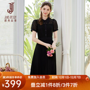 經(jīng)典故事（JANE STORY）高端質(zhì)感黑色蕾絲連衣裙女2024新款夏季時(shí)髦氣質(zhì)百褶裙赫本風(fēng)長(cháng)裙 黑色 XL