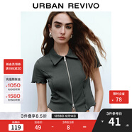UR2025夏季新款女木耳邊分割線(xiàn)雙拉鏈短袖開(kāi)襟襯衫UYY250018 中灰 (偏短) L