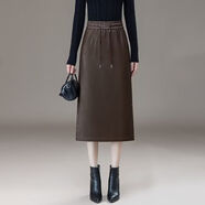 弗依郝海寧真皮皮裙綿羊皮女松緊腰半身裙中長(cháng)款收腰顯瘦大碼秋冬新款 咖啡色 3XL 建議135-145斤