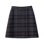 大碼顯瘦遮肚格紋半身裙胖mm新款毛呢及膝裙2025秋冬a字中裙短裙 藍色格子 S S90-100斤