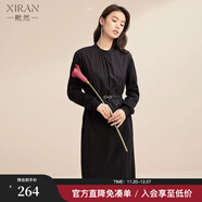 熙然通勤拼接刺繡連衣裙女春季新款氣質(zhì)優(yōu)雅收腰黑色長(cháng)袖裙子 雅黑色 S