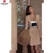 皮爾卡丹（pierre cardin）冬季法式復古小香風(fēng)桔梗甜美輕奢氣質(zhì)名媛御姐風(fēng)感長(cháng)袖連衣裙 透明 【內搭】 M