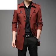 JEEP SPIRIT中長(cháng)款風(fēng)衣外套男春秋季新款超大碼男士商務(wù)休閑加厚外套中青年 酒紅 加絨 XL (可穿130-140斤左右)