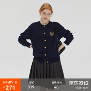 fano studios范洛2025秋季新款羊毛針織毛衣開(kāi)衫學(xué)院撞色徽章刺繡金屬扣上衣女 藏青色 L