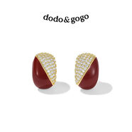 DODOGOGO耳環(huán)自選女氣質(zhì)韓國個(gè)性復古風(fēng)耳墜925銀耳釘 紅色-鋯石滴釉耳環(huán)