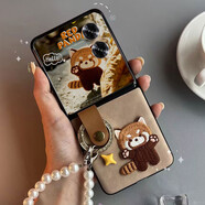 DUTRIEUX殼膜一體適用華為PuraX折疊屏榮耀MagicVFlip2保護套小米MIXFlip2 [殼膜一體]皮紋殼刺繡小浣熊金鉆環(huán)珍珠手提 三星W24 Flip