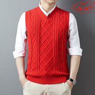 EMZ鄂爾多斯秋冬款羊毛V領(lǐng)加厚毛衣男中年復古粗針保暖羊毛衫爸爸裝 大紅Y64【XY411+KL】#41 2XL