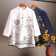 民族風(fēng)寬松休閑百搭大擺娃娃衫上衣復古刺繡花短款A版打底襯衫女 白色 M M