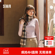 森馬（Semir）長(cháng)袖t恤女短款半高領(lǐng)薄絨輕暖打底衫2024冬新款純色修身抓絨內搭 橡皮粉61214 XL