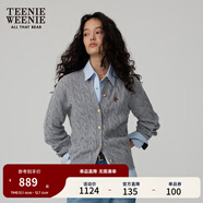 Teenie Weenie【趙露思同款】小熊女裝復古寬松綿羊毛絞花針織開(kāi)衫 A-灰色 S (160)