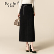 伯西亞品牌高腰長(cháng)款半身裙女2025新款冬季毛呢垂感顯瘦厚款包臀直筒裙 黑色 M